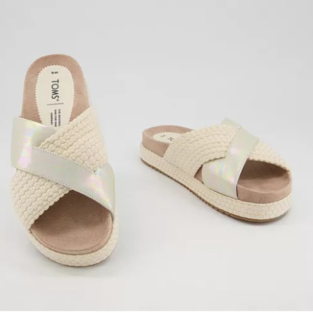 TOMS Women's Paloma Leather & Rope Crossover‎ Flat Sandals Slides Silver Size W9 - Picture 3 of 16